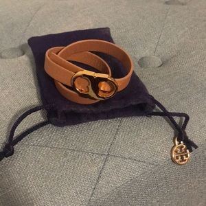 Tory Burch double wrap leather bracelet.